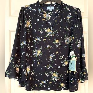 CeCe Navy Floral Blouse